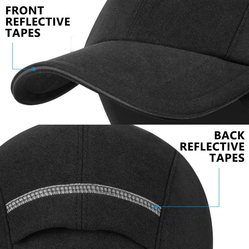 GADIEMKENSD GADIEMKENSD Winter Running Hats Reflective Fleece Ponytail Hat for Women Baseball Caps with Earflap Drop Down Ear Warmer Mens Skull Cap Beanie with Visor Cold Hat for Outdoor Hiking Snow Ski Black  - Image 5