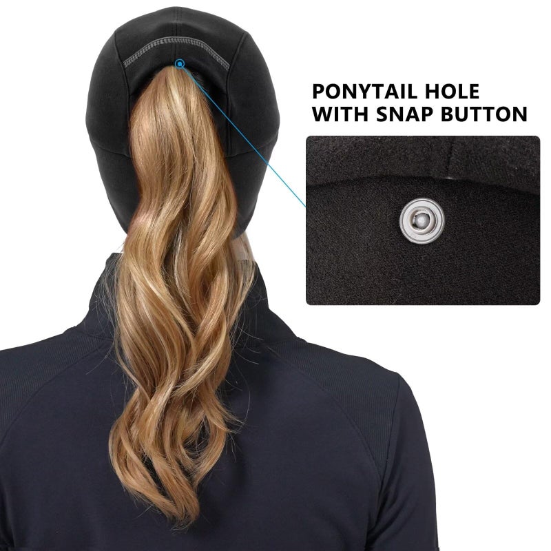 GADIEMKENSD GADIEMKENSD Winter Running Hats Reflective Fleece Ponytail Hat for Women Baseball Caps with Earflap Drop Down Ear Warmer Mens Skull Cap Beanie with Visor Cold Hat for Outdoor Hiking Snow Ski Black  - Image 4