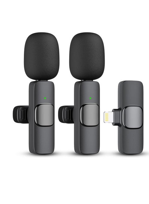 2 Pack Wireless Microphone for iPhone iPad, Lapel Mics Plug-Play 2.4G Ultra-Low Delay Built-in Noise Reduction Chip 8H Working Time for Video Recording Interview Podcast Vlog YouTube