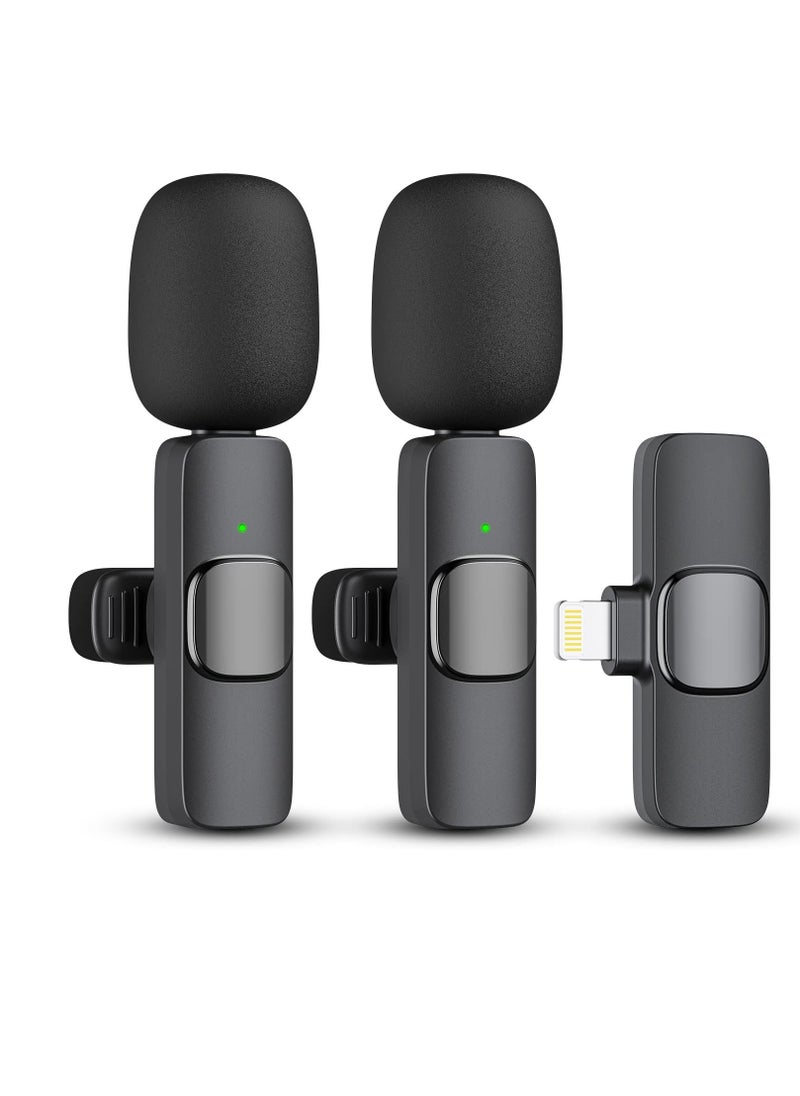 2 Pack Wireless Microphone for iPhone iPad, Lapel Mics Plug-Play 2.4G Ultra-Low Delay Built-in Noise Reduction Chip 8H Working Time for Video Recording Interview Podcast Vlog YouTube