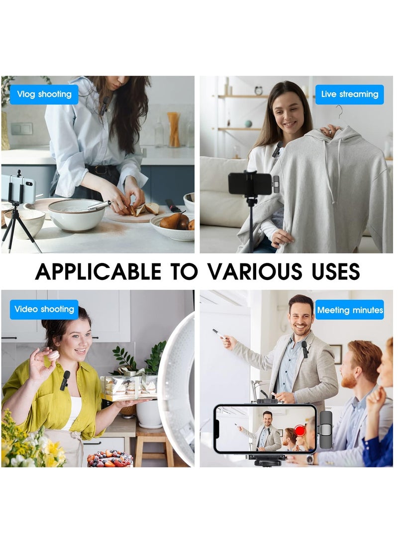2 Pack Wireless Microphone for iPhone iPad, Lapel Mics Plug-Play 2.4G Ultra-Low Delay Built-in Noise Reduction Chip 8H Working Time for Video Recording Interview Podcast Vlog YouTube