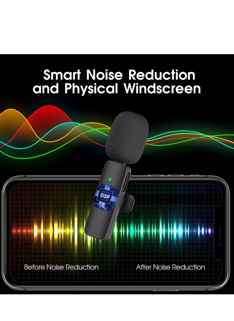 2 Pack Wireless Microphone for iPhone iPad, Lapel Mics Plug-Play 2.4G Ultra-Low Delay Built-in Noise Reduction Chip 8H Working Time for Video Recording Interview Podcast Vlog YouTube