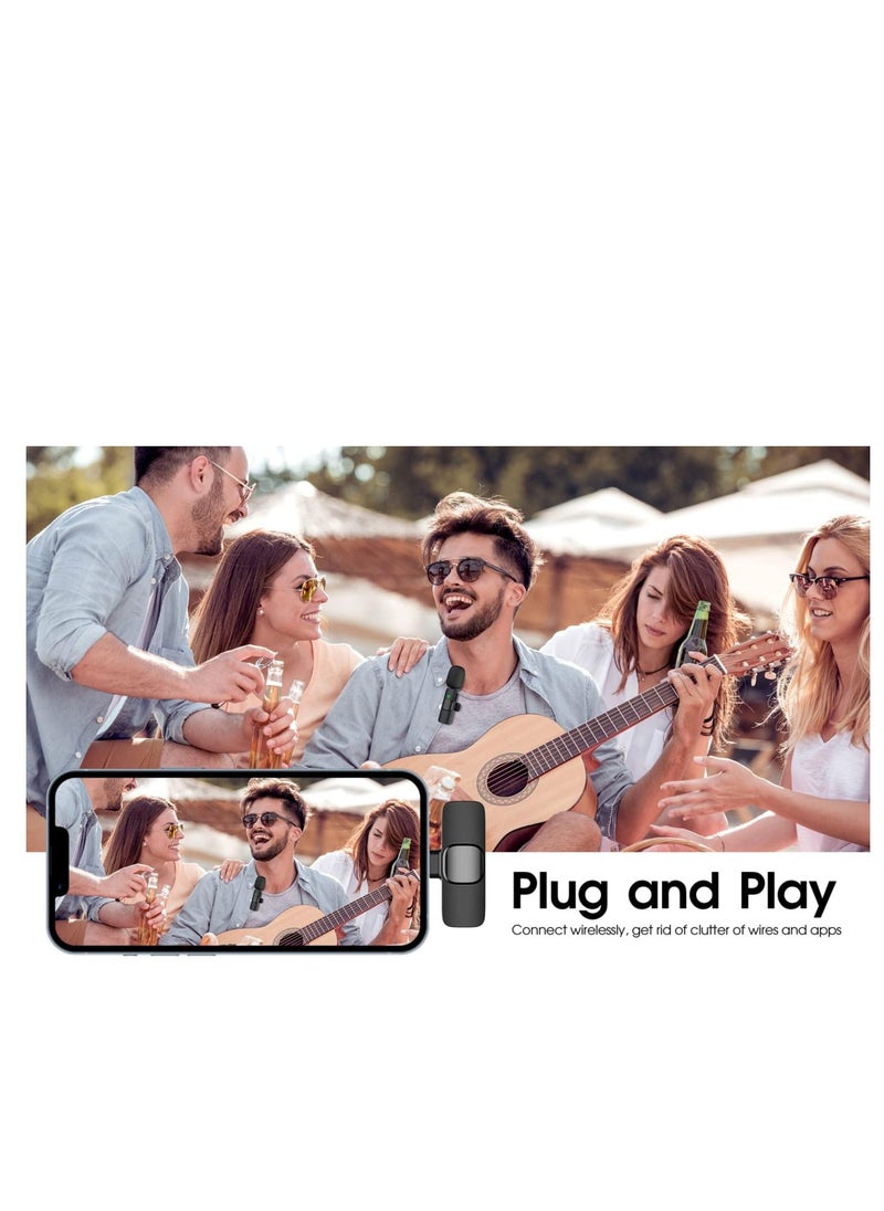 2 Pack Wireless Microphone for iPhone iPad, Lapel Mics Plug-Play 2.4G Ultra-Low Delay Built-in Noise Reduction Chip 8H Working Time for Video Recording Interview Podcast Vlog YouTube