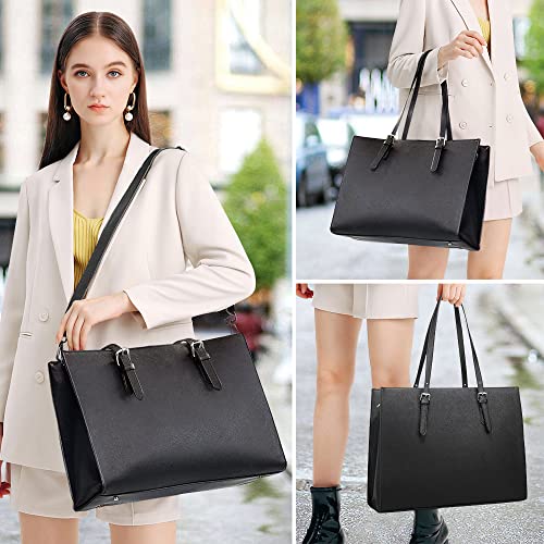 YTL Laptop Bag for Women 15.6 inch Laptop Tote Bag Leather Classy Computer Briefcase Work Waterproof Handbag Professional Womens Business Office Bag Purse 2pcs - Image 3