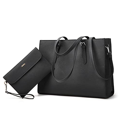 YTL Laptop Bag for Women 15.6 inch Laptop Tote Bag Leather Classy Computer Briefcase Work Waterproof Handbag Professional Womens Business Office Bag Purse 2pcs - Image 1