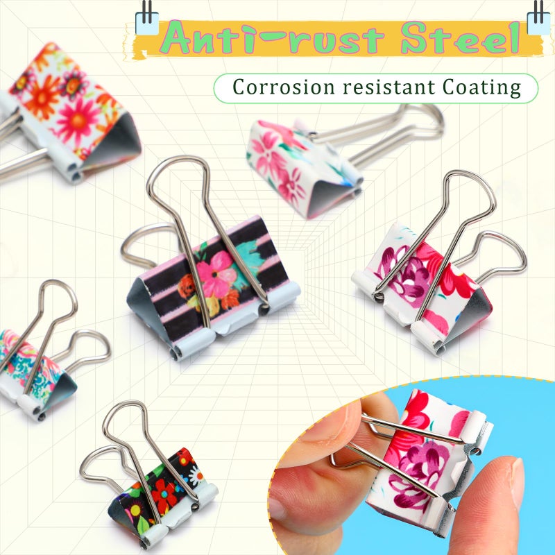 Cholemy 112 Pcs Cute Binder Clips With Box - 3 Sizes Floral Office Supplies Colored Large Medium Small Assorted Size Metal Decorative Paper Clips for Office School, 0.75 Inch, 0.98 Inch, 1.26 Inch - Image 3