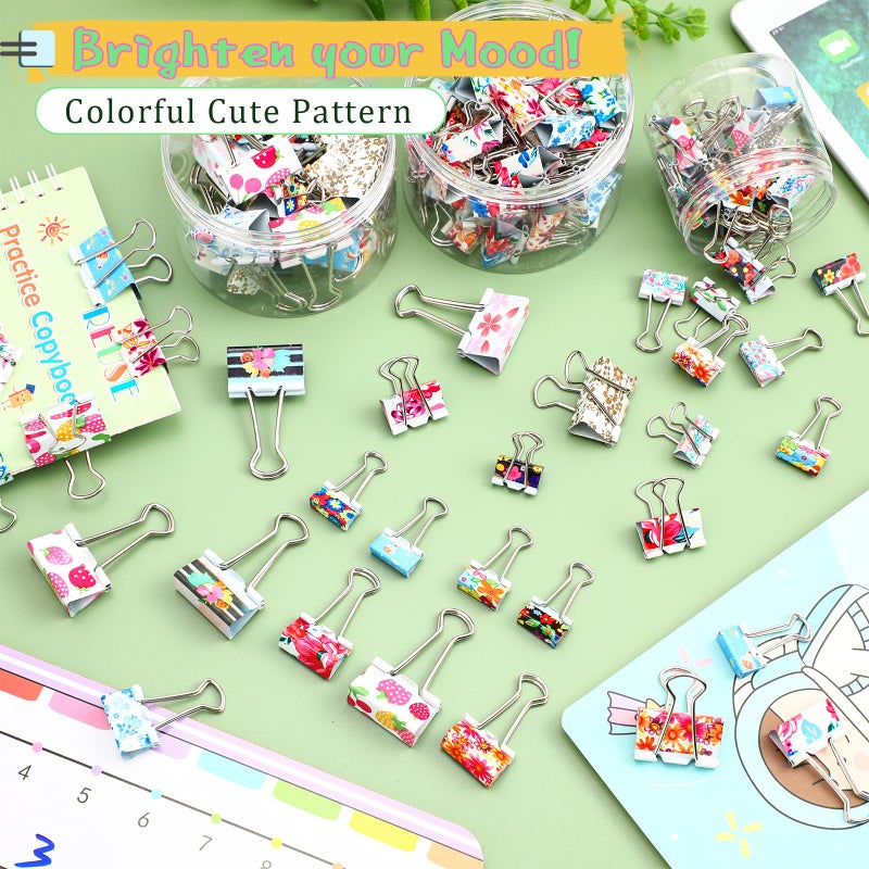 Cholemy 112 Pcs Cute Binder Clips With Box - 3 Sizes Floral Office Supplies Colored Large Medium Small Assorted Size Metal Decorative Paper Clips for Office School, 0.75 Inch, 0.98 Inch, 1.26 Inch - Image 5