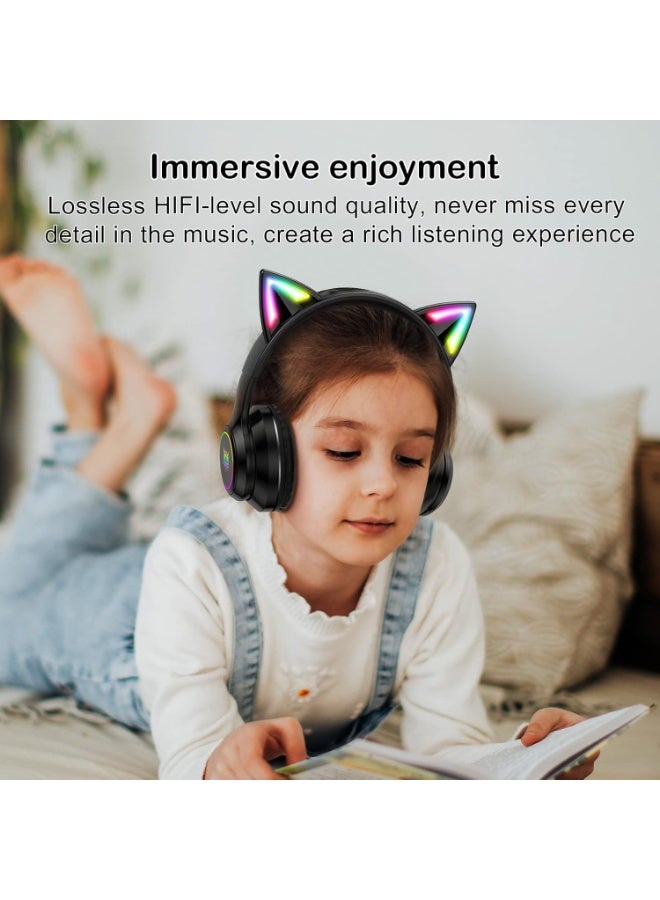 onikuma B90 Bluetooth Cat Ear Headphones for Kids & Adults, Wireless & Wired Mode Foldable Headset with Mic - Clear Sound Quality - RGB LED Light, for Girls School Gaming, for Phone/Laptop/PC/Tablet - Image 3