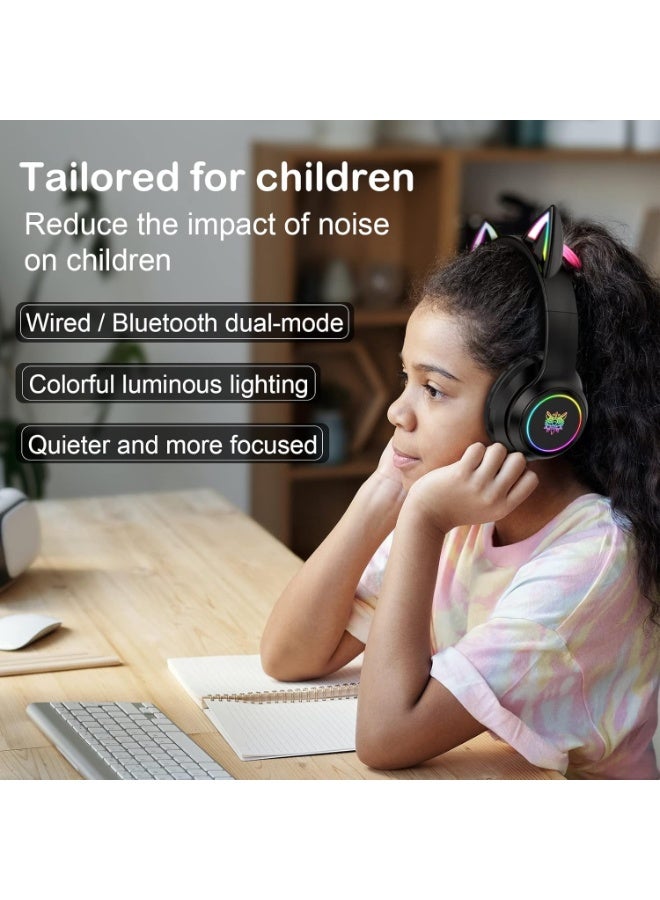 onikuma B90 Bluetooth Cat Ear Headphones for Kids & Adults, Wireless & Wired Mode Foldable Headset with Mic - Clear Sound Quality - RGB LED Light, for Girls School Gaming, for Phone/Laptop/PC/Tablet - Image 2
