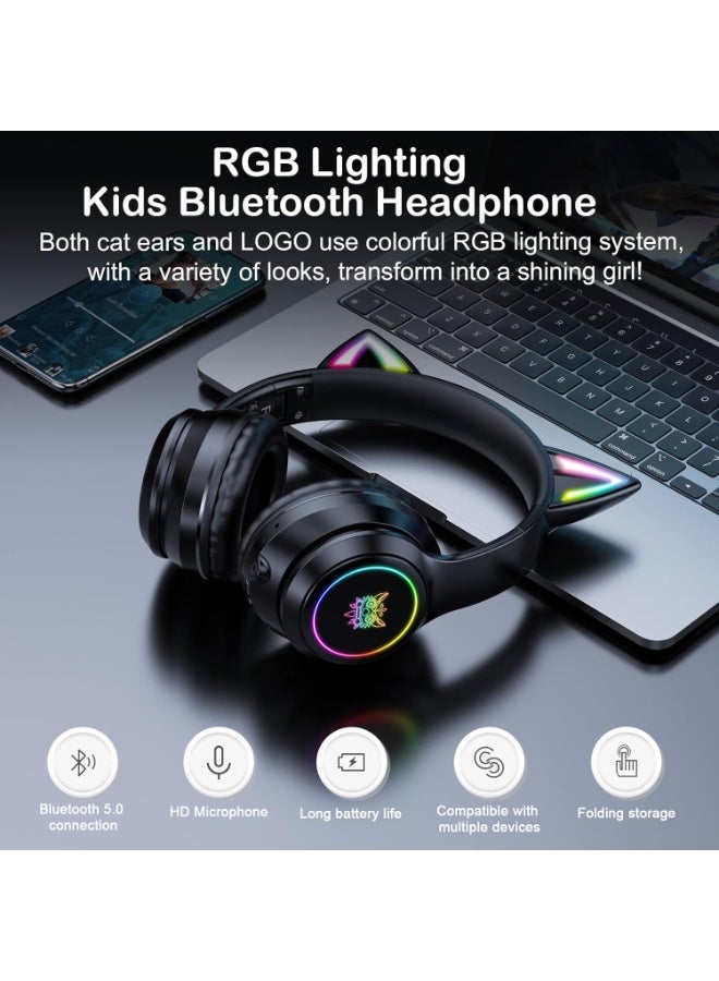 onikuma B90 Bluetooth Cat Ear Headphones for Kids & Adults, Wireless & Wired Mode Foldable Headset with Mic - Clear Sound Quality - RGB LED Light, for Girls School Gaming, for Phone/Laptop/PC/Tablet - Image 4