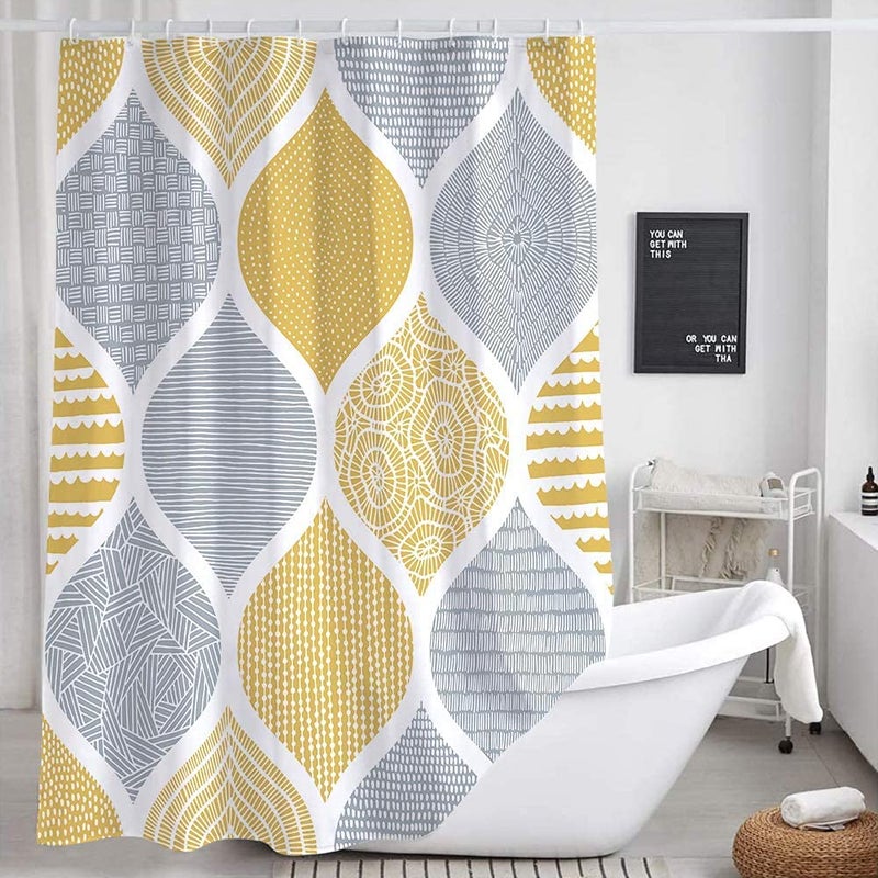 JAWO JAWO Yellow and Grey Camper RV Shower Curtain for Travel Trailer Bathroom  Bohemian Chic Camping Small Narrow Shorter Fabric Shower Curtains Set  Happy Camp Outdoor Decor Accessories with Hooks 47X64 - Image 2