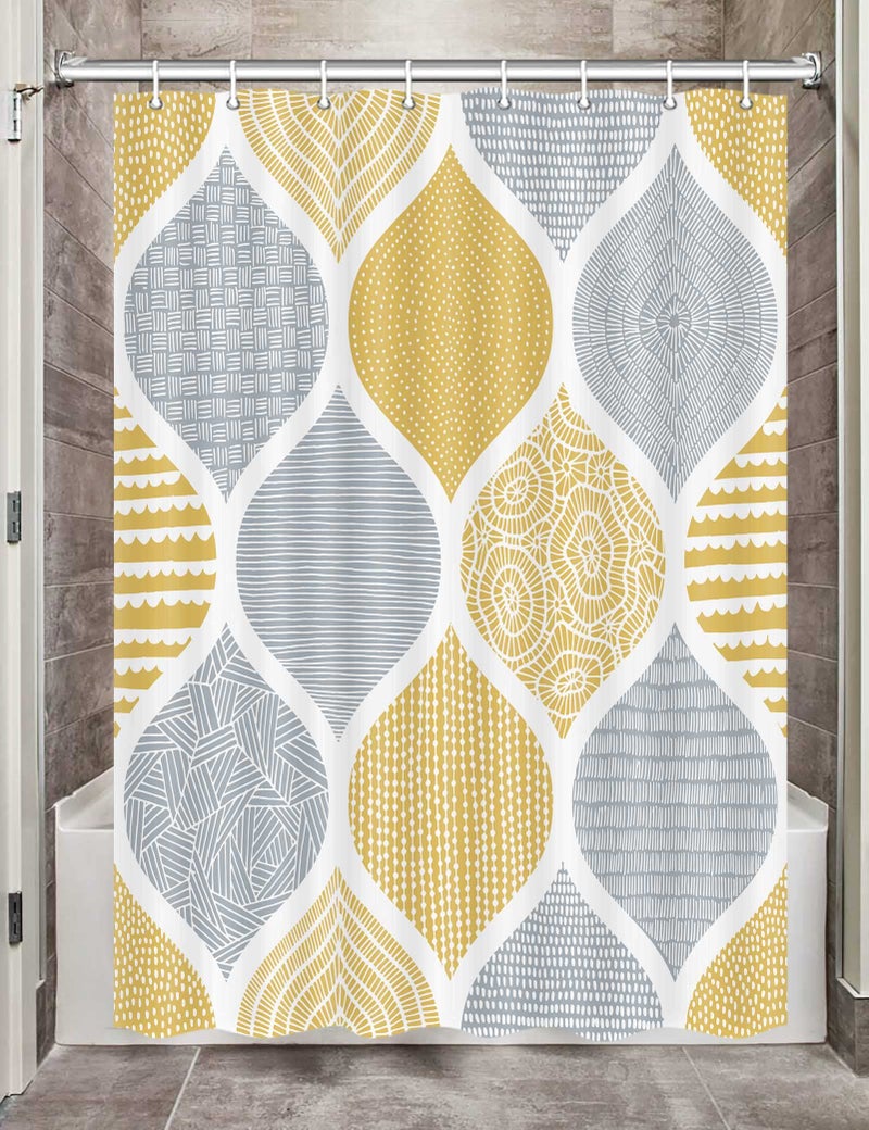 JAWO JAWO Yellow and Grey Camper RV Shower Curtain for Travel Trailer Bathroom  Bohemian Chic Camping Small Narrow Shorter Fabric Shower Curtains Set  Happy Camp Outdoor Decor Accessories with Hooks 47X64 - Image 1