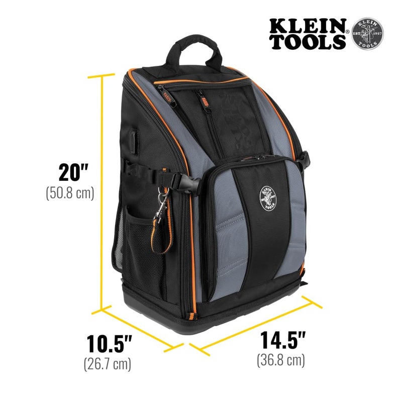 Klein Tools 62482 Tool Backpack, Tool-Station Pro Heavy-Duty Organizer with 27 Pockets, Large Interior, Molded Bottom, Electrician Tool Bag - Image 4