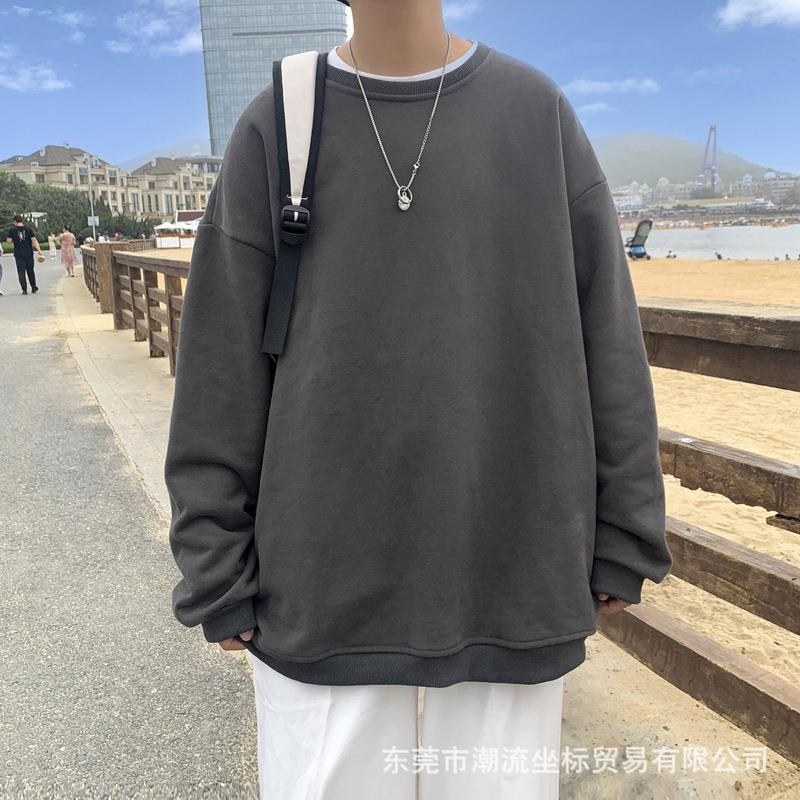 Autumn Winter Solid Hoodie Men Casual Oversized Fleece Black [fleece-lined]]  - Image 3
