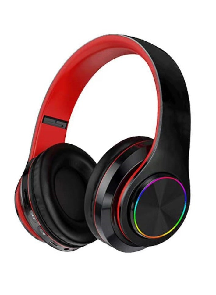 Head-mounted Noise Canceling Bluetooth Headphones Wireless Headphones Heavy Bass Comfortable Luminous Earplugs (Black Red) - Image 1