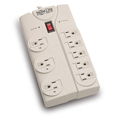 Tripp Lite 8 Outlet Surge Protector Power Strip, 8ft Cord Right Angle Plug, LIFETIME INSURANCE & $75K INSURANCE (TLP808) light gray - Image 1
