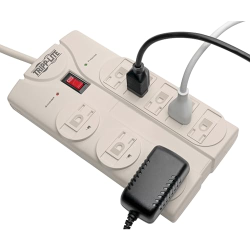 Tripp Lite 8 Outlet Surge Protector Power Strip, 8ft Cord Right Angle Plug, LIFETIME INSURANCE & $75K INSURANCE (TLP808) light gray - Image 2