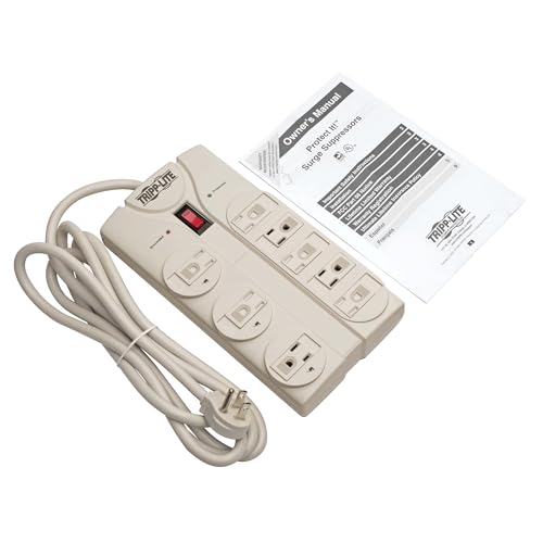 Tripp Lite 8 Outlet Surge Protector Power Strip, 8ft Cord Right Angle Plug, LIFETIME INSURANCE & $75K INSURANCE (TLP808) light gray - Image 5