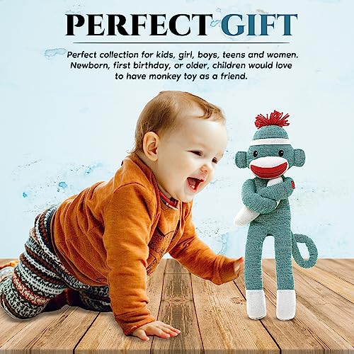 Made By Aliens Adorable Sock Monkey, The Original Traditional Hand Knitted Stuffed Animal Toy Gift-for Kids, Babies, Teens, Girls and Boys Baby Doll Present Puppet (20" Green) - Image 5