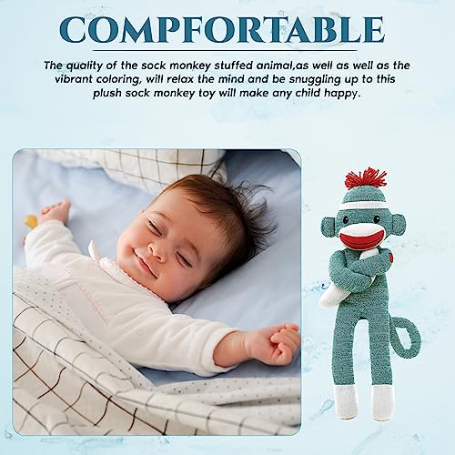 Made By Aliens Adorable Sock Monkey, The Original Traditional Hand Knitted Stuffed Animal Toy Gift-for Kids, Babies, Teens, Girls and Boys Baby Doll Present Puppet (20" Green) - Image 4