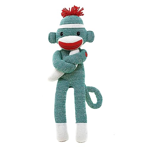 Made By Aliens Adorable Sock Monkey, The Original Traditional Hand Knitted Stuffed Animal Toy Gift-for Kids, Babies, Teens, Girls and Boys Baby Doll Present Puppet (20" Green) - Image 1