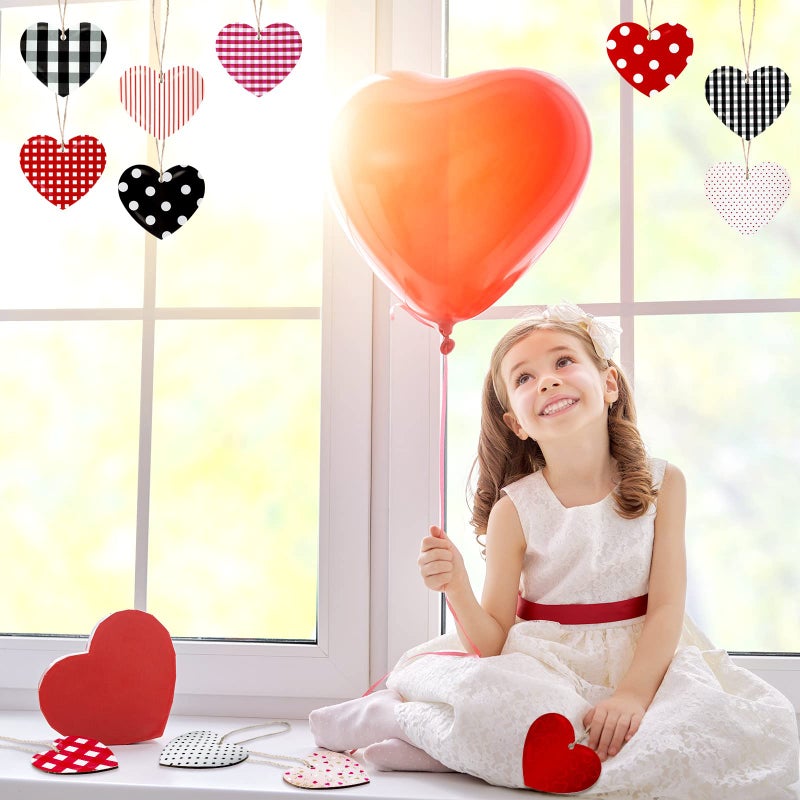 Zomiboo 24 Pcs Valentines Heart Ornament Valentine's Day Hanging Red and Pink Decoration Wood Tag Buffalo Plaid Heart Ornament for Craft Wedding Home Anniversary Birthday Party Decor(Plaid Style) - Image 3