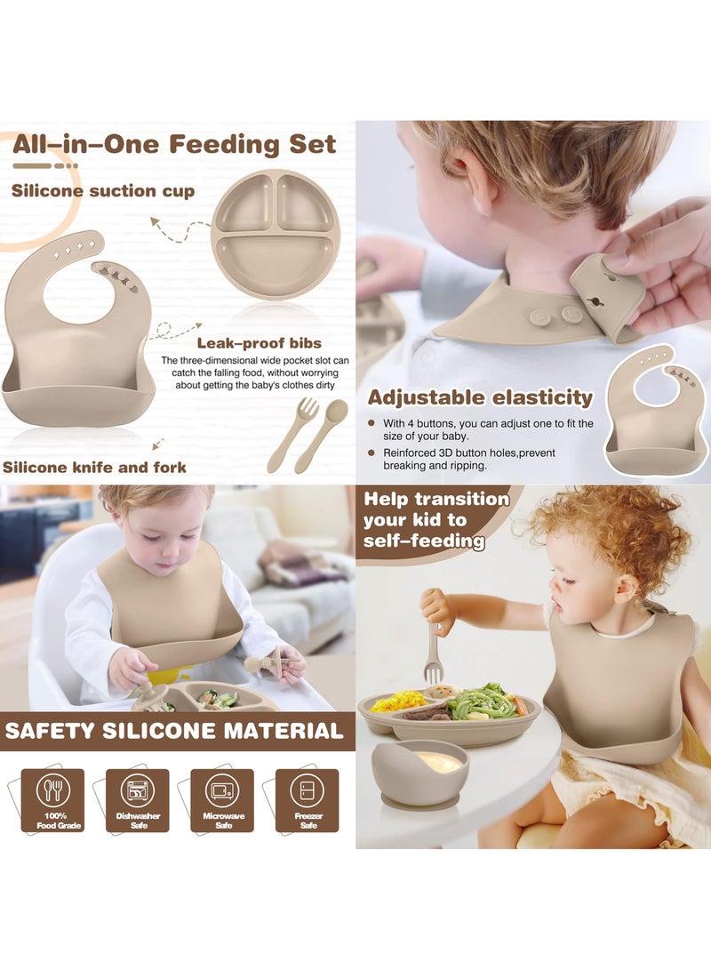 cartogivz Baby Food Feeding 7-Piece Set – Silicone Baby Feeding Kit with Bib, Suction Bowl, Divided Plate, Sippy Cup, Spoon & Fork - Image 3