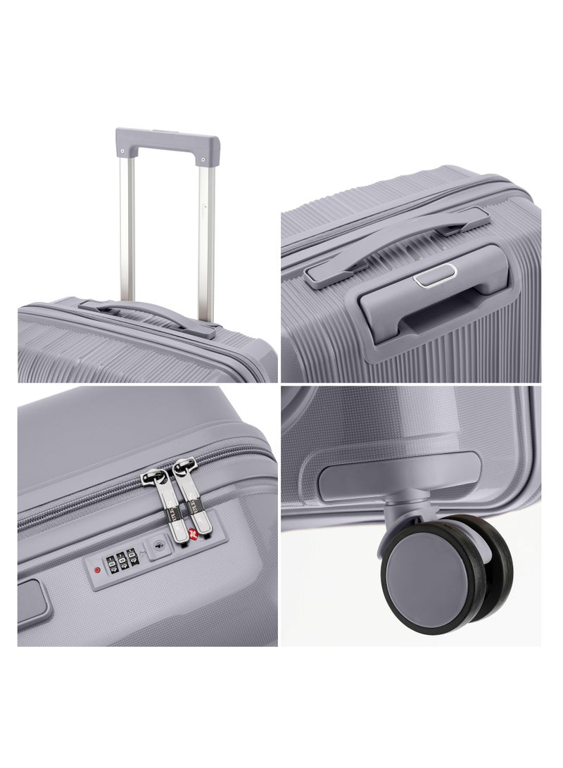 SENATOR Unisex Hard Case Carry On Luggage Lightweight PP Fashion Trolley Luggage with 4 Double Spinner Wheel and 3-Digit Combination Lock KH1009 Light Grey  - Image 3