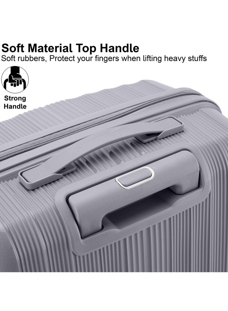 SENATOR Unisex Hard Case Carry On Luggage Lightweight PP Fashion Trolley Luggage with 4 Double Spinner Wheel and 3-Digit Combination Lock KH1009 Light Grey - Image 5