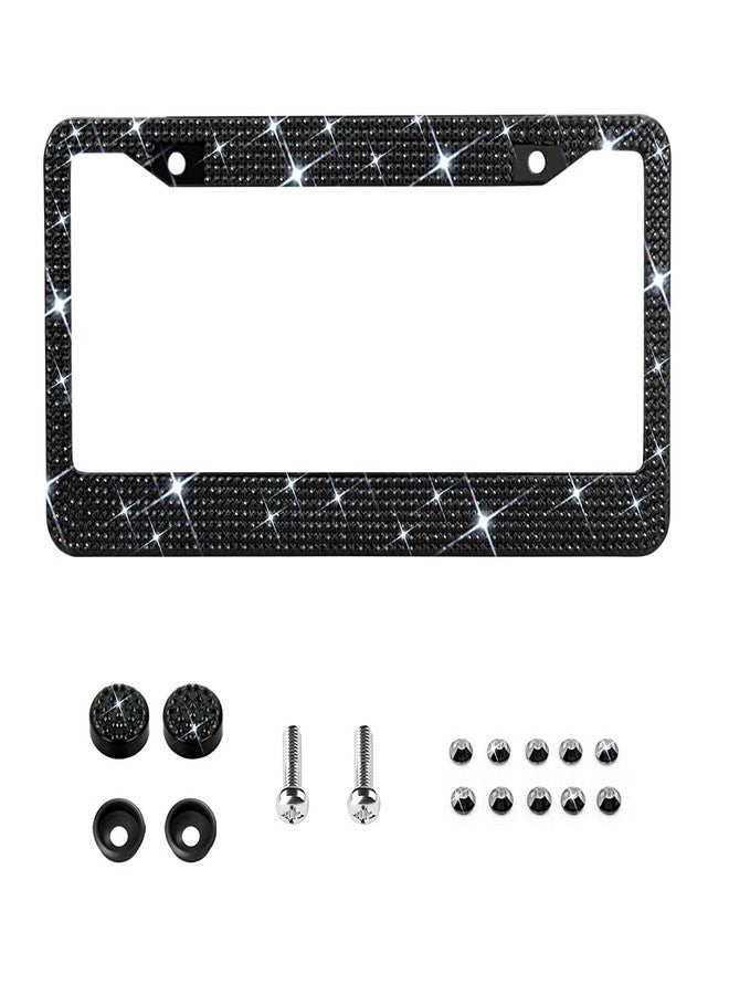OKLPF Bling License Plate Frame for Women,Rhinestone License Plate Frames with 1200pcs Rhinestones, Handcrafted Crystal Premium Stainless Steel Frame with Screw Caps (Black) - Image 1