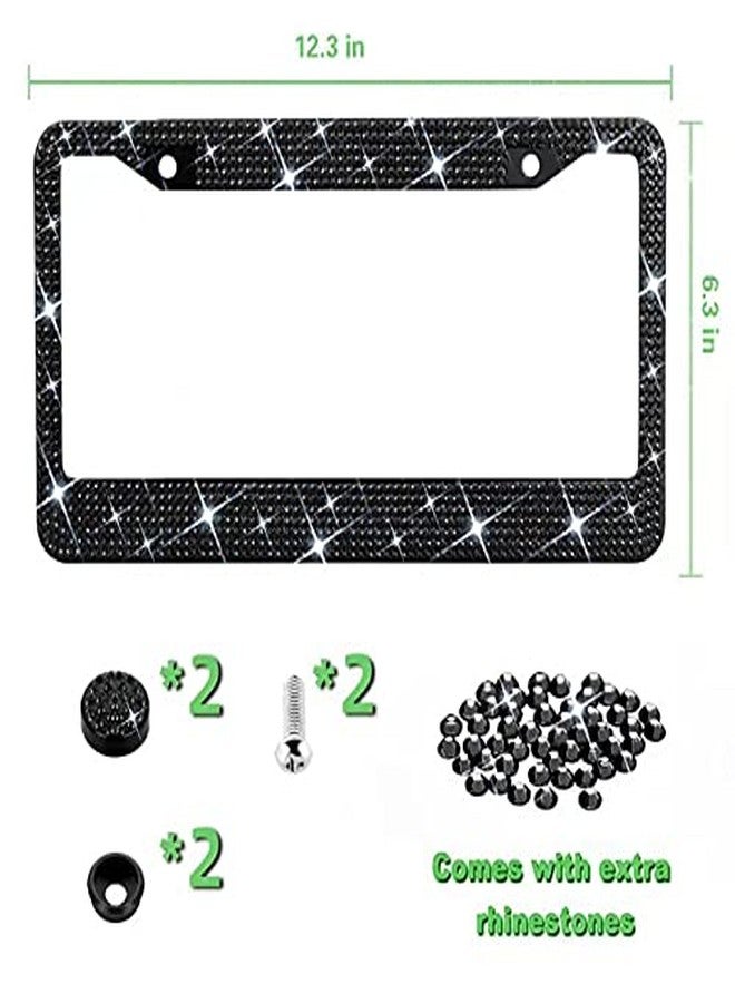 OKLPF Bling License Plate Frame for Women,Rhinestone License Plate Frames with 1200pcs Rhinestones, Handcrafted Crystal Premium Stainless Steel Frame with Screw Caps (Black) - Image 2
