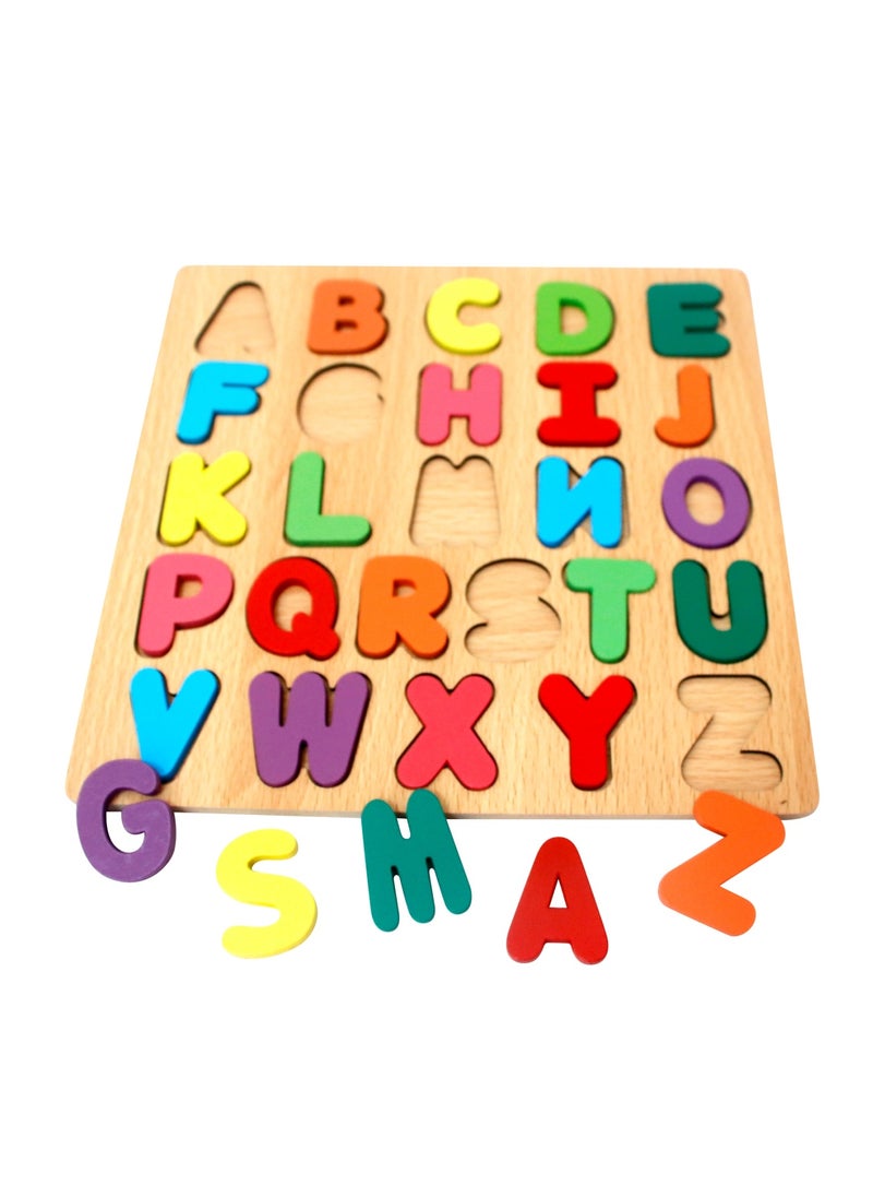 نوفولان لعبة أحجية الصور المقطوعة NOVOLAN Literacy Puzzle للأطفال، لوحة أرقام خشبية، لوحة أحرف، أحجية الأشكال الهندسية، لوحة الإمساك باليد، ألعاب تعليمية مبكرة، أرقام، حروف، رياضيات، أشكال (حروف)  - Image 1