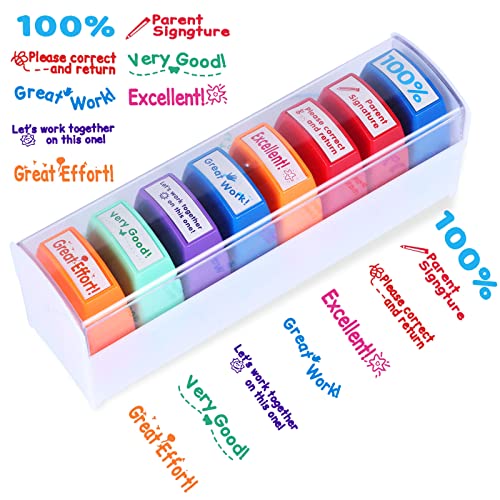 Swity Home Self-Inking Teacher Stamp Set Mess-Free Motivation Teacher Grading Stamp Set Teachers Review Homework Feedback Stamps for Classroom Grading Encouragement Motivation Recognition 8 Pcs - Image 1