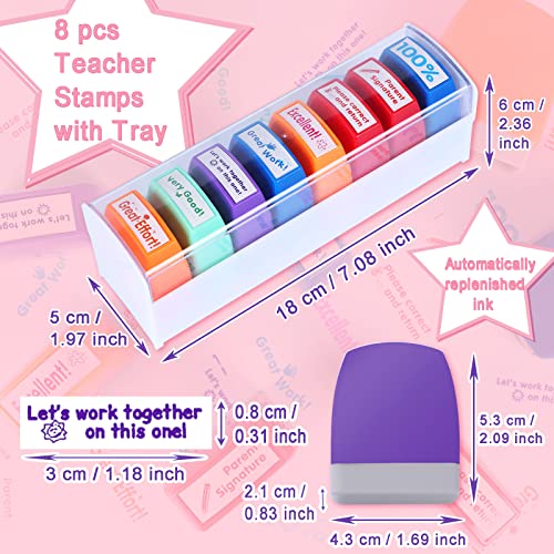 Swity Home Self-Inking Teacher Stamp Set Mess-Free Motivation Teacher Grading Stamp Set Teachers Review Homework Feedback Stamps for Classroom Grading Encouragement Motivation Recognition 8 Pcs - Image 5