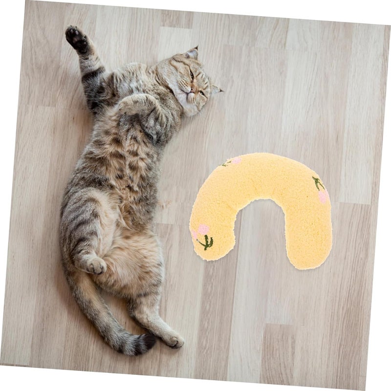 Kisangel Comfortable U-Shaped Cat Pillow for Deep Sleep Soft Washable Kitten Cushion Stylish Neck Support for Indoor Cats Elegant Yellow Design for Home Decor - Image 2