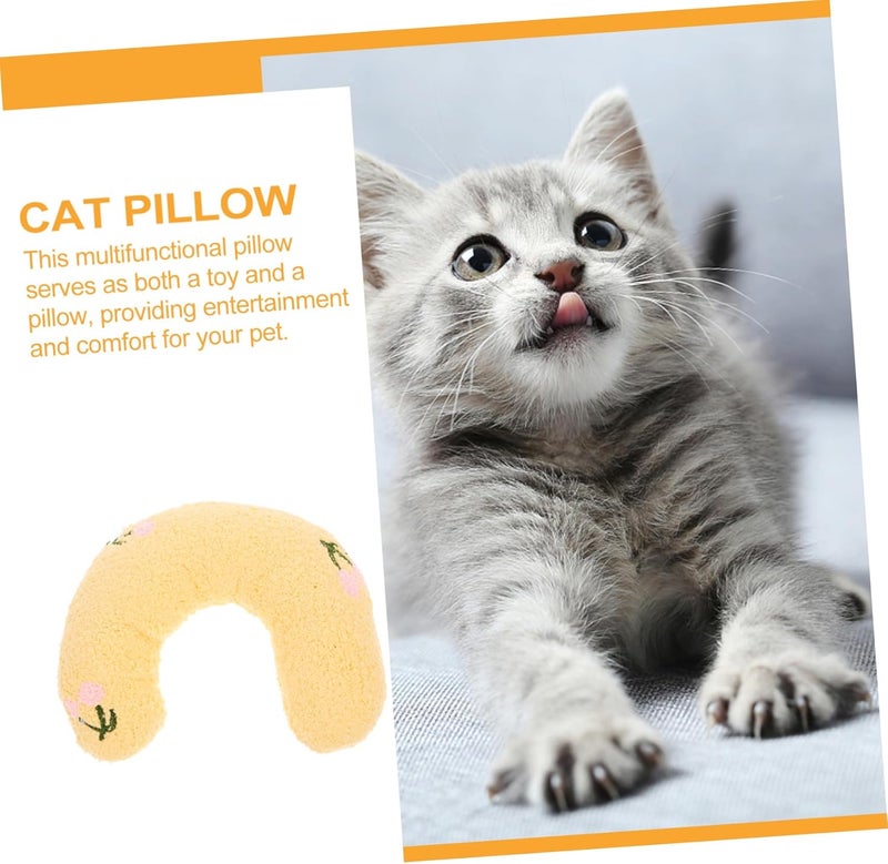 Kisangel Comfortable U-Shaped Cat Pillow for Deep Sleep Soft Washable Kitten Cushion Stylish Neck Support for Indoor Cats Elegant Yellow Design for Home Decor - Image 4