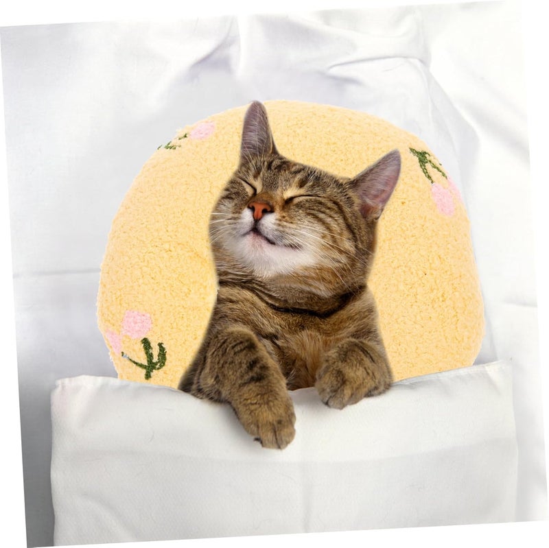 Kisangel Comfortable U-Shaped Cat Pillow for Deep Sleep Soft Washable Kitten Cushion Stylish Neck Support for Indoor Cats Elegant Yellow Design for Home Decor - Image 3