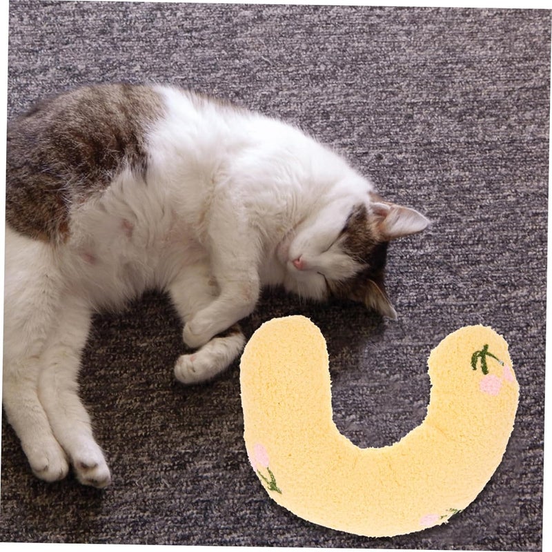 Kisangel Comfortable U-Shaped Cat Pillow for Deep Sleep Soft Washable Kitten Cushion Stylish Neck Support for Indoor Cats Elegant Yellow Design for Home Decor - Image 5