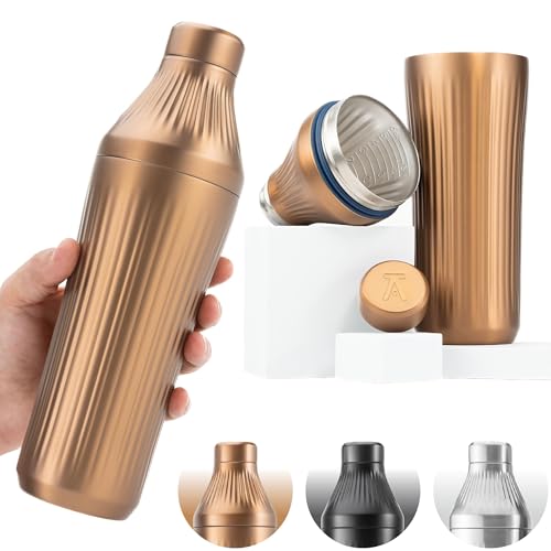 Elevated Craft Diamond Edition Hybrid Cocktail Shaker Set Premium Vacuum Insulated Brushed Copper 28 oz Includes Builtin Strainer Precise Measuring Top XL Polishing Cloth Martini Shaker - Image 1