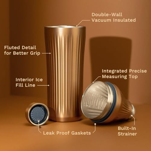 Elevated Craft Diamond Edition Hybrid Cocktail Shaker Set Premium Vacuum Insulated Brushed Copper 28 oz Includes Builtin Strainer Precise Measuring Top XL Polishing Cloth Martini Shaker - Image 3