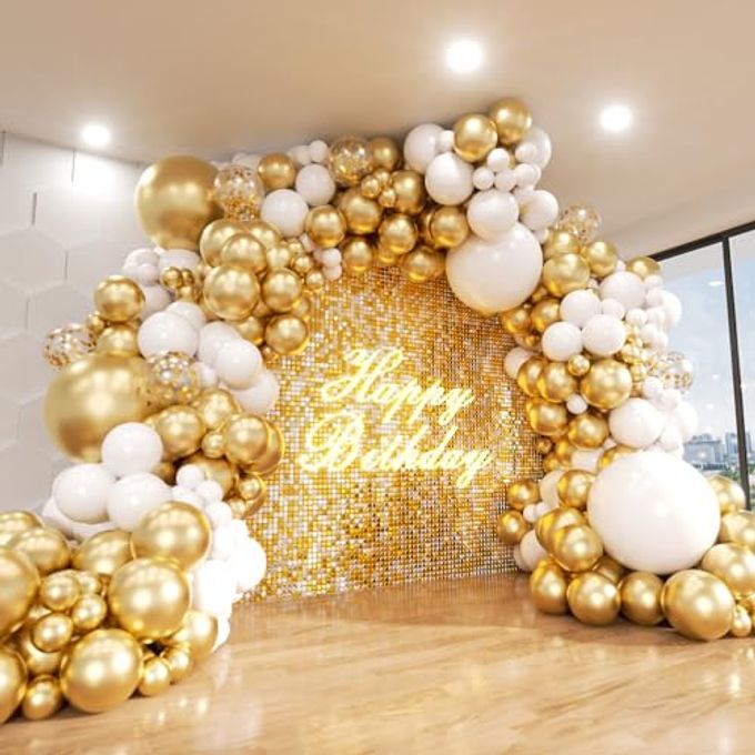 ADOINBY White and Gold Balloon Arch Kit, 140Pcs Matte White Metallic Gold and Gold Confetti Party Balloon Garland Kit for Wedding, Engagements, Birthday, Bridal Shower, Baby Shower Anniversary Decorations - Image 1