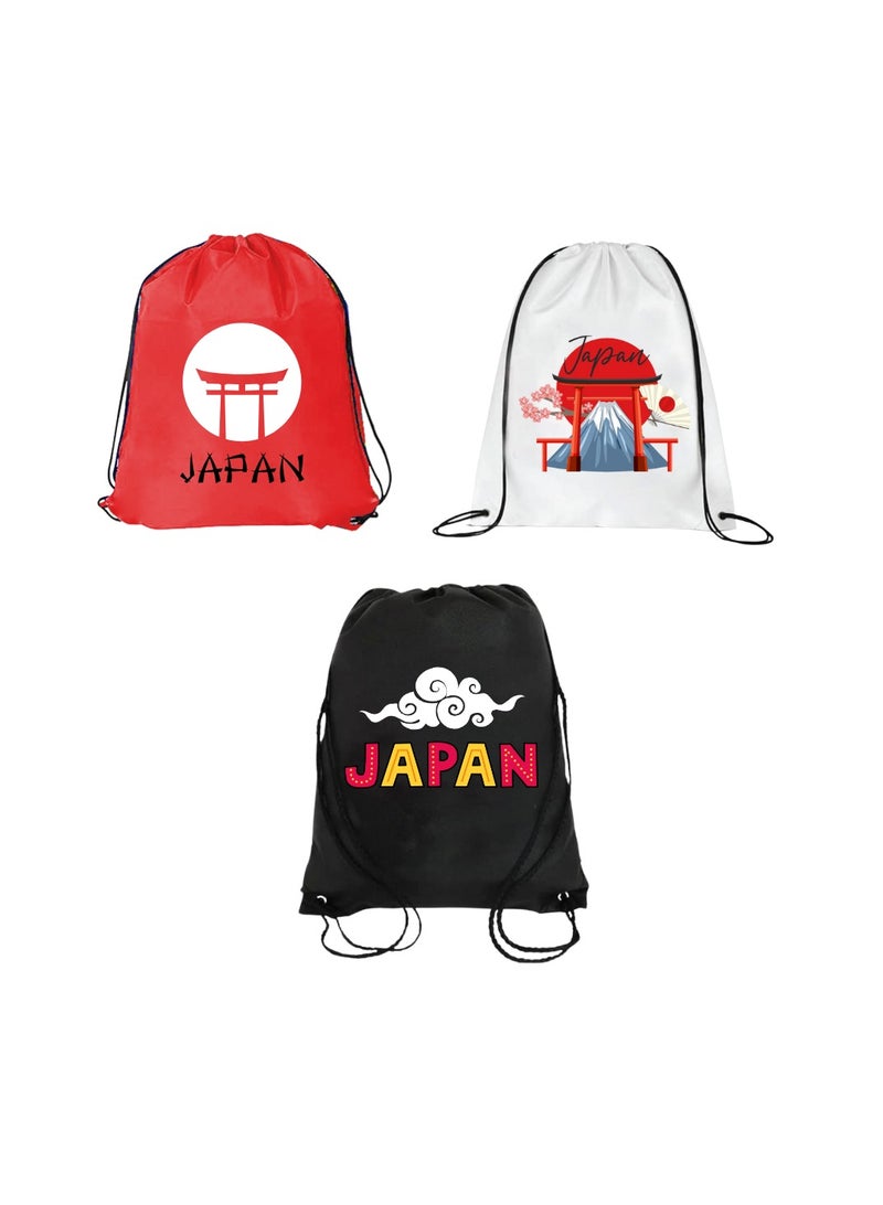 PRINTSHOP4ME Japan Pack Of 3 Drawstring Bags For Men And Women-Durable Sports Backpack For Kids,Great For School And College,Everyday Use,Lightweight With Printed - Image 1