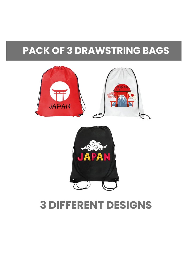 PRINTSHOP4ME Japan Pack Of 3 Drawstring Bags For Men And Women-Durable Sports Backpack For Kids,Great For School And College,Everyday Use,Lightweight With Printed - Image 2