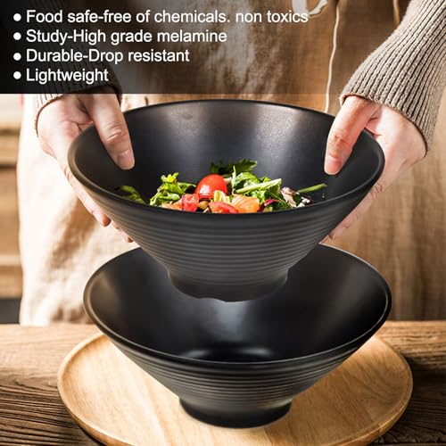 Greentainer 54oz Ramen Bowl Set of 4, Melamine Large Japanese Style Noodle Soup Bowls Set with Spoons and Chopsticks for Udon, Pho, Noodles, Pasta, 10" Asian Dishes Black Large Bowl | Dishwasher Safe - Image 3