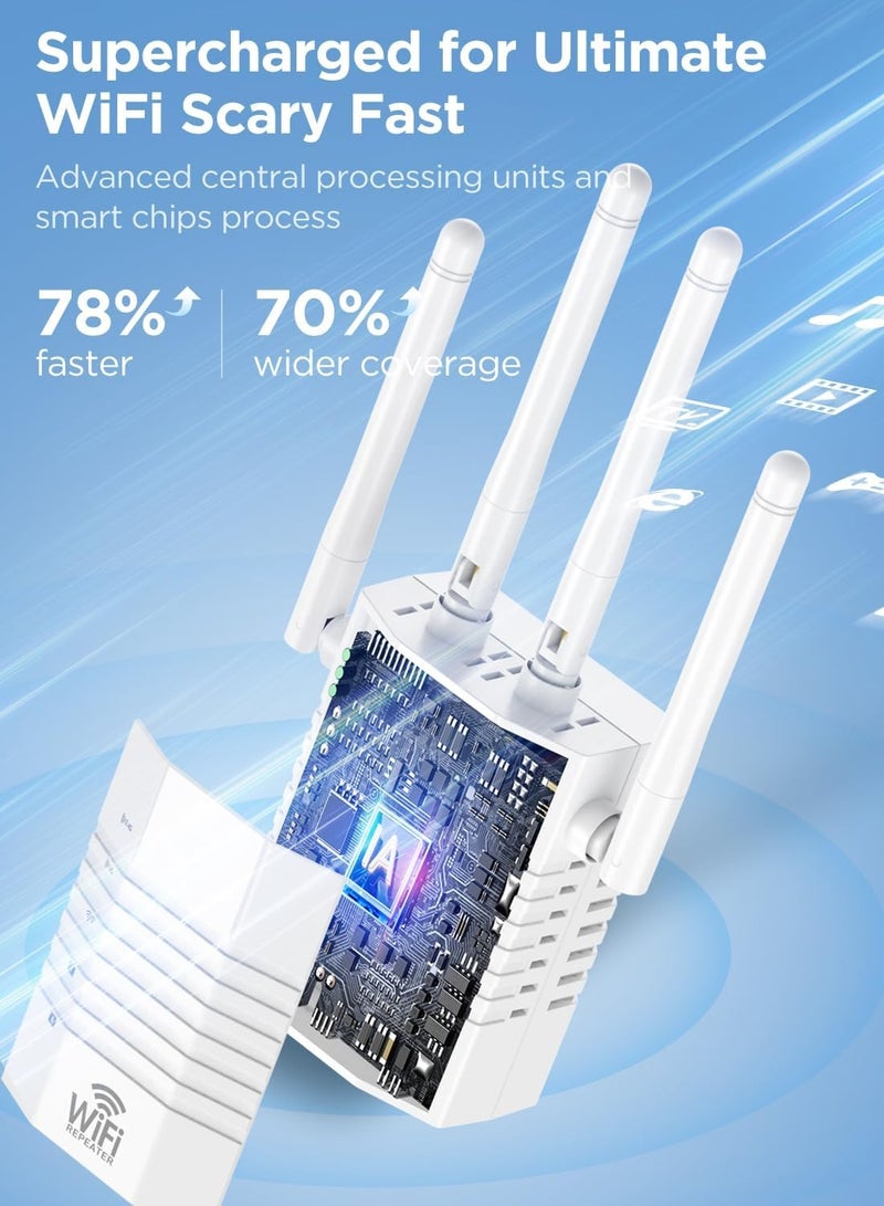 Youque WiFi Extender Signal Booster, WiFi Extender with 1200Mbps Dual, WiFi Extender Signal Booster Dual-Band(5.8G&2.4G) Wireless Repeater Coverage to 300M, 1-Tap Setup, Supports Ethernet Port, Faster Speed - Image 3