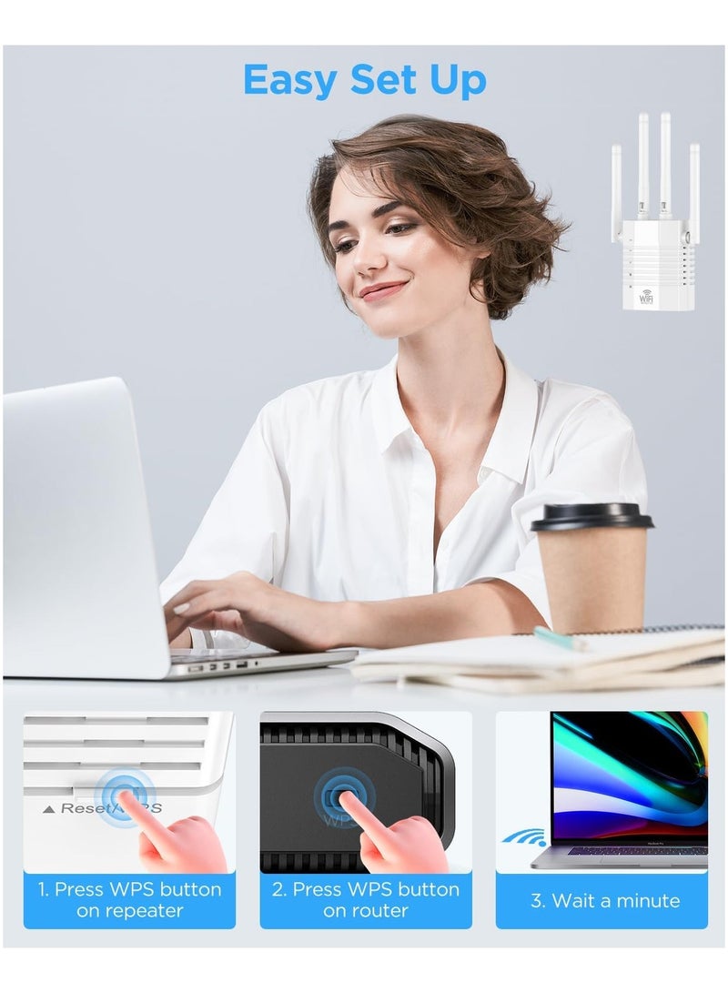 Youque WiFi Extender Signal Booster, WiFi Extender with 1200Mbps Dual, WiFi Extender Signal Booster Dual-Band(5.8G&2.4G) Wireless Repeater Coverage to 300M, 1-Tap Setup, Supports Ethernet Port, Faster Speed - Image 4