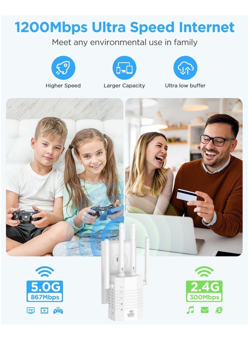 Youque WiFi Extender Signal Booster, WiFi Extender with 1200Mbps Dual, WiFi Extender Signal Booster Dual-Band(5.8G&2.4G) Wireless Repeater Coverage to 300M, 1-Tap Setup, Supports Ethernet Port, Faster Speed - Image 5