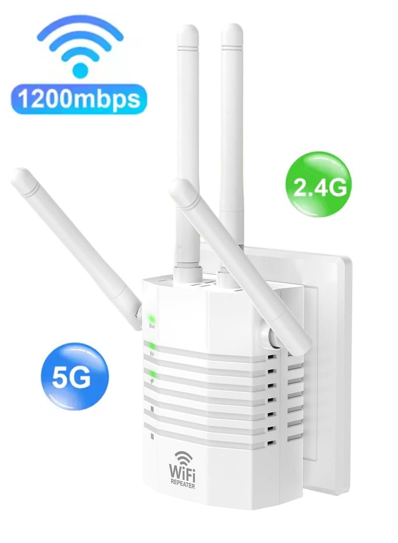 Youque WiFi Extender Signal Booster, WiFi Extender with 1200Mbps Dual, WiFi Extender Signal Booster Dual-Band(5.8G&2.4G) Wireless Repeater Coverage to 300M, 1-Tap Setup, Supports Ethernet Port, Faster Speed - Image 1