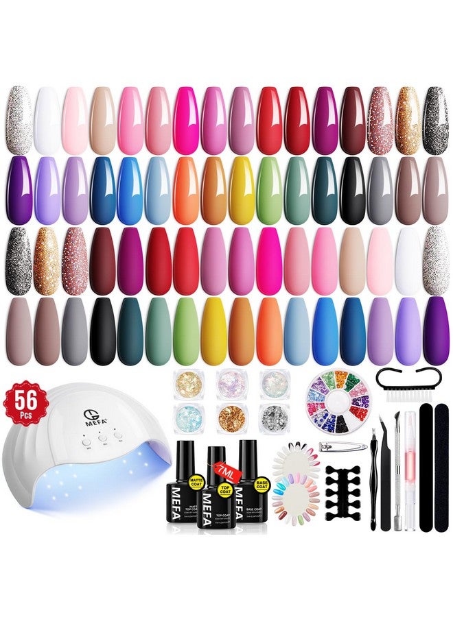 MEFA 56 Pcs Gel Nail Polish Kit with U V Light, 32 Colors All Seasons Soak Off Gel Polish Nail Set with Matte/Glossy Base Top Coat Essential Manicure Tools Nails Art DIY Christmas Gifts for Women - Image 1