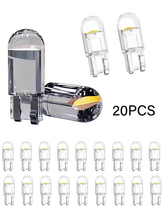 20 PCS Car 194 LED Bulbs, 168 2825 W5W T10 Wedge COB LED Replacement Bulb, 6000K License Plate Light Bulb, Error Free Interior Bulb for Dashboard Light, Dome Lights,License Plate Lights (White.yellow) - Image 1